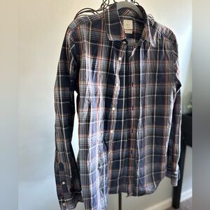 GAP Mens Lived-In Stretch Oxford relaxed Sleeve Shirt Size M blue plaid